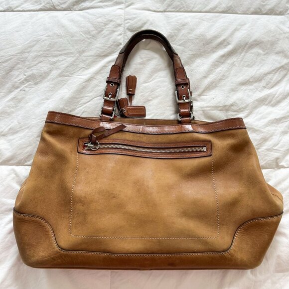 Vintage Y2K Authentic Coach Legacy Carryall Large Tan Beige Leather Tote Bag - Picture 4 of 8